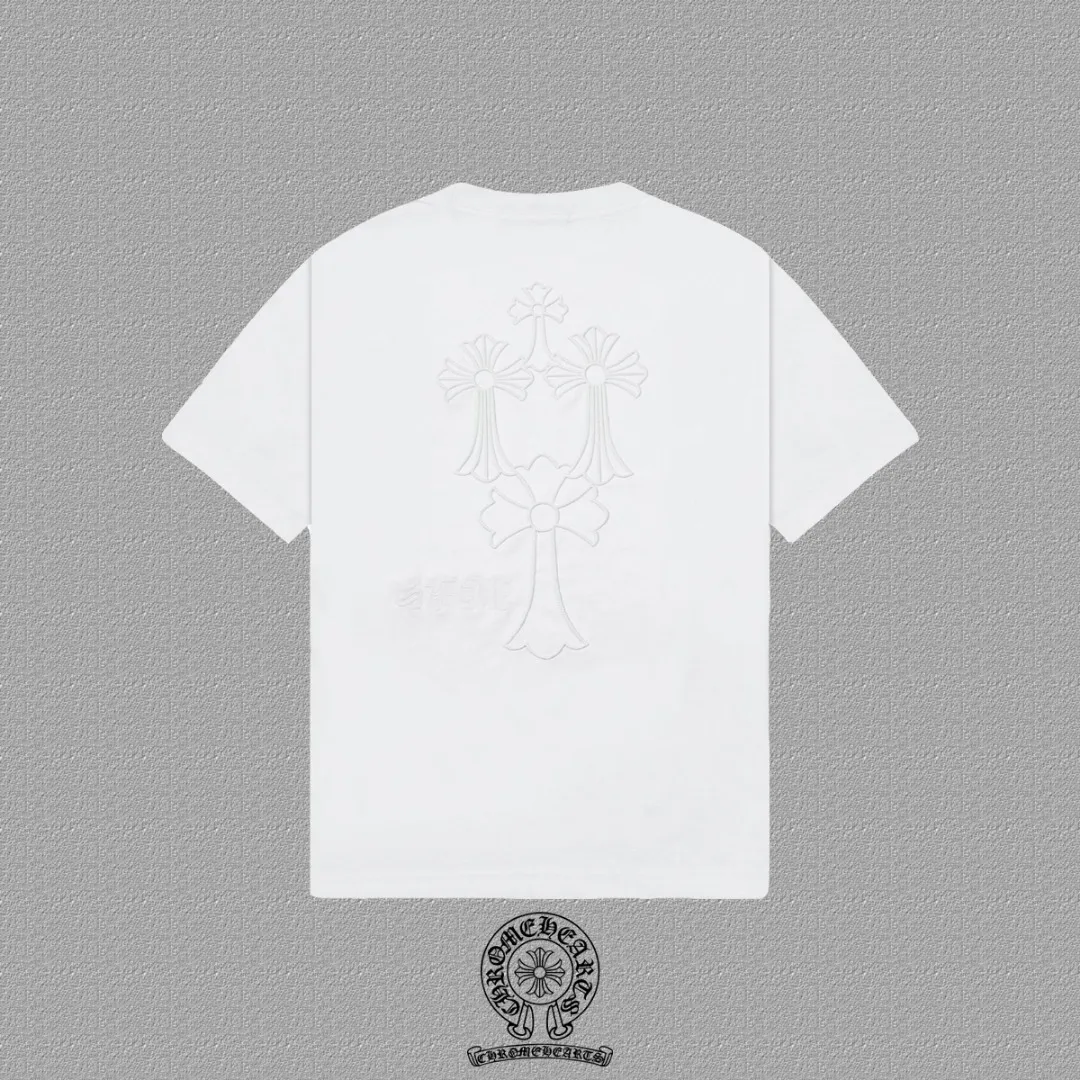 🅿️200 [CH Crow Heart] 2025FW short-sleeved T-shirt, arch bridge embroidery, high-end 26s double yarn 300g fabric, heavy fabric, custom stretcher rib, same cylinder and dye, complete three standards, same style for men and women, color: black, white, size: S M L XL 2XL
